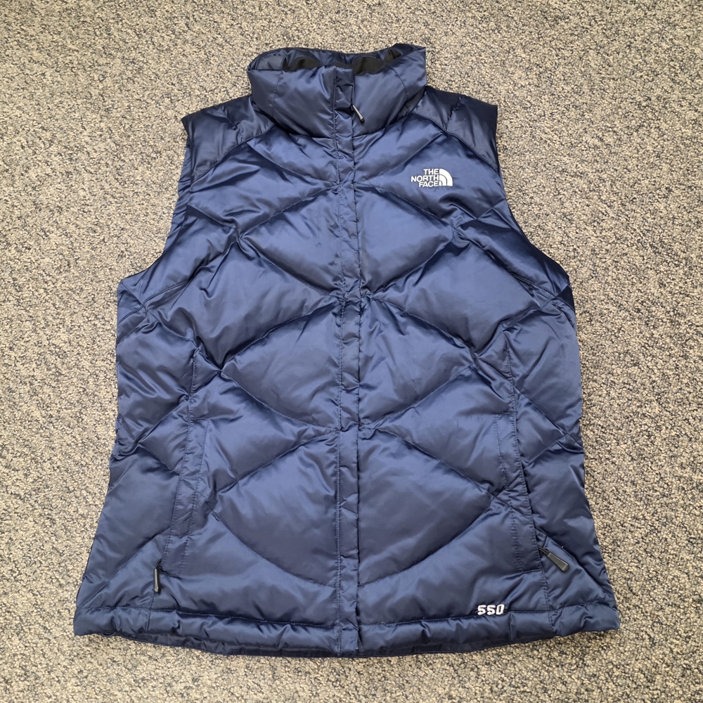 The North Face 550 VTG Quilted Down Filled Puffer Vest Women's sz L Satin Navy